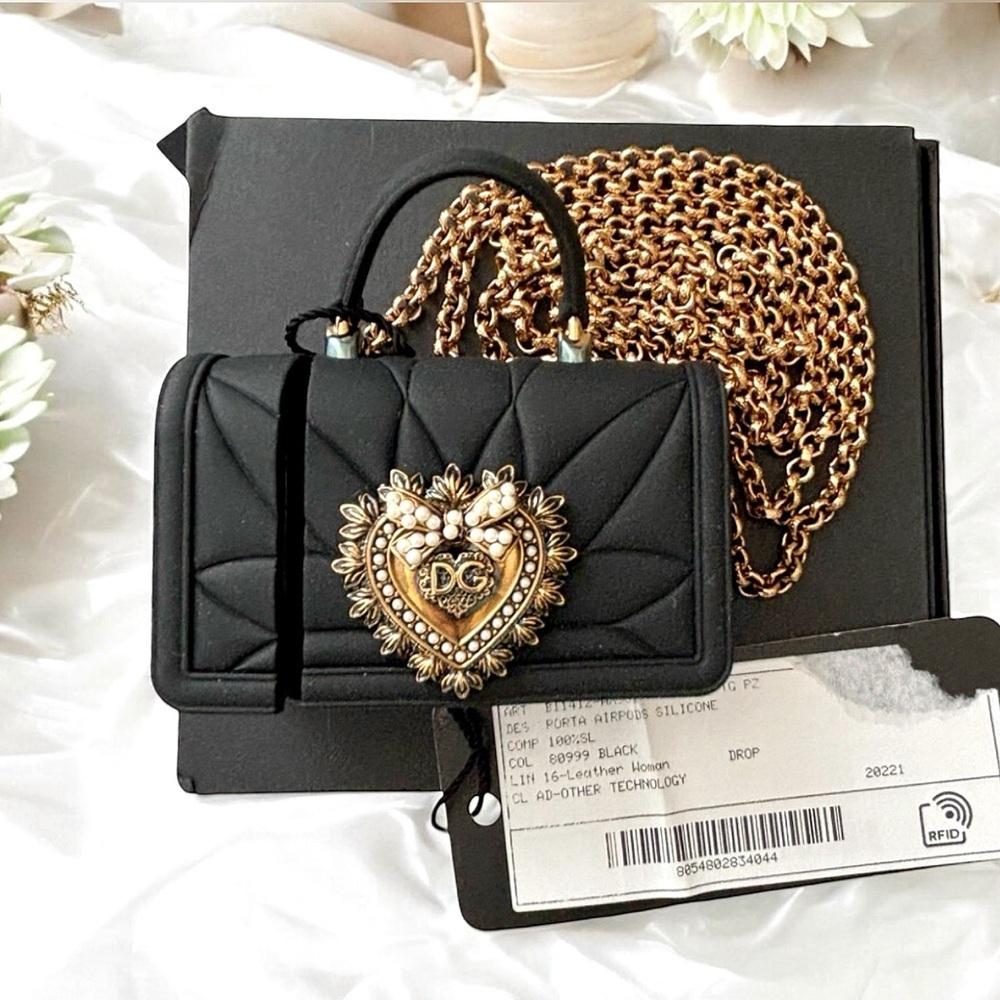 Dolce & Gabbana Black Silicone Devotion Airpods Case/Crossbody Bag NWT